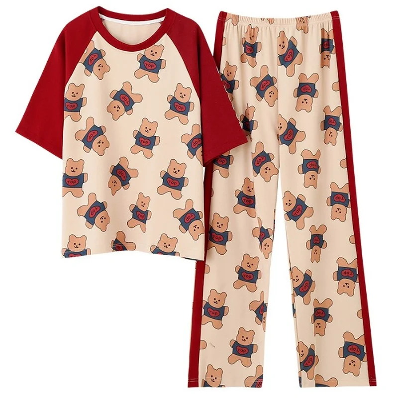 

2021 Summer Ins Pajamas Women Short-sleeved Trousers Cartoon Sleepwear Strawberry Pajamas Suit Ladies Home Service Sleep Tops