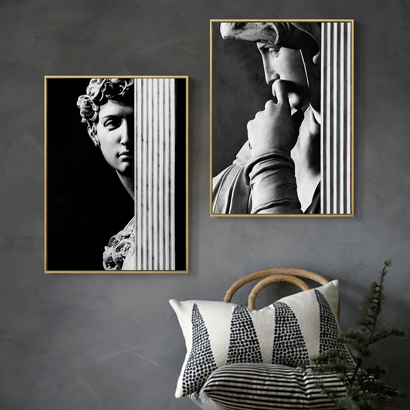 Скульптура Дэвида абстрактная художественная черно-белая печать на холсте