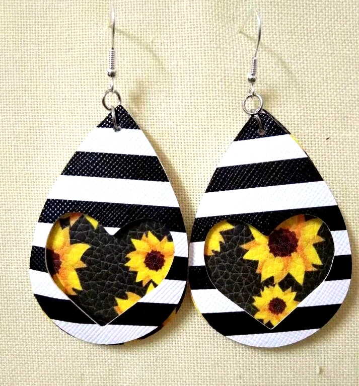 Женские двойные серьги в полоску из кожи красные и синие серьги-подвески