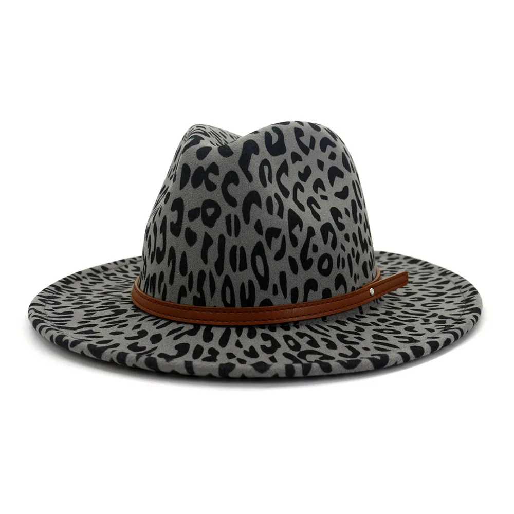 2020 Hot Sell High Quality Leopard Fall Winter Jazz Panama Fedora Hat with Wide Brim Camel Grey Beige and Caps | Аксессуары для