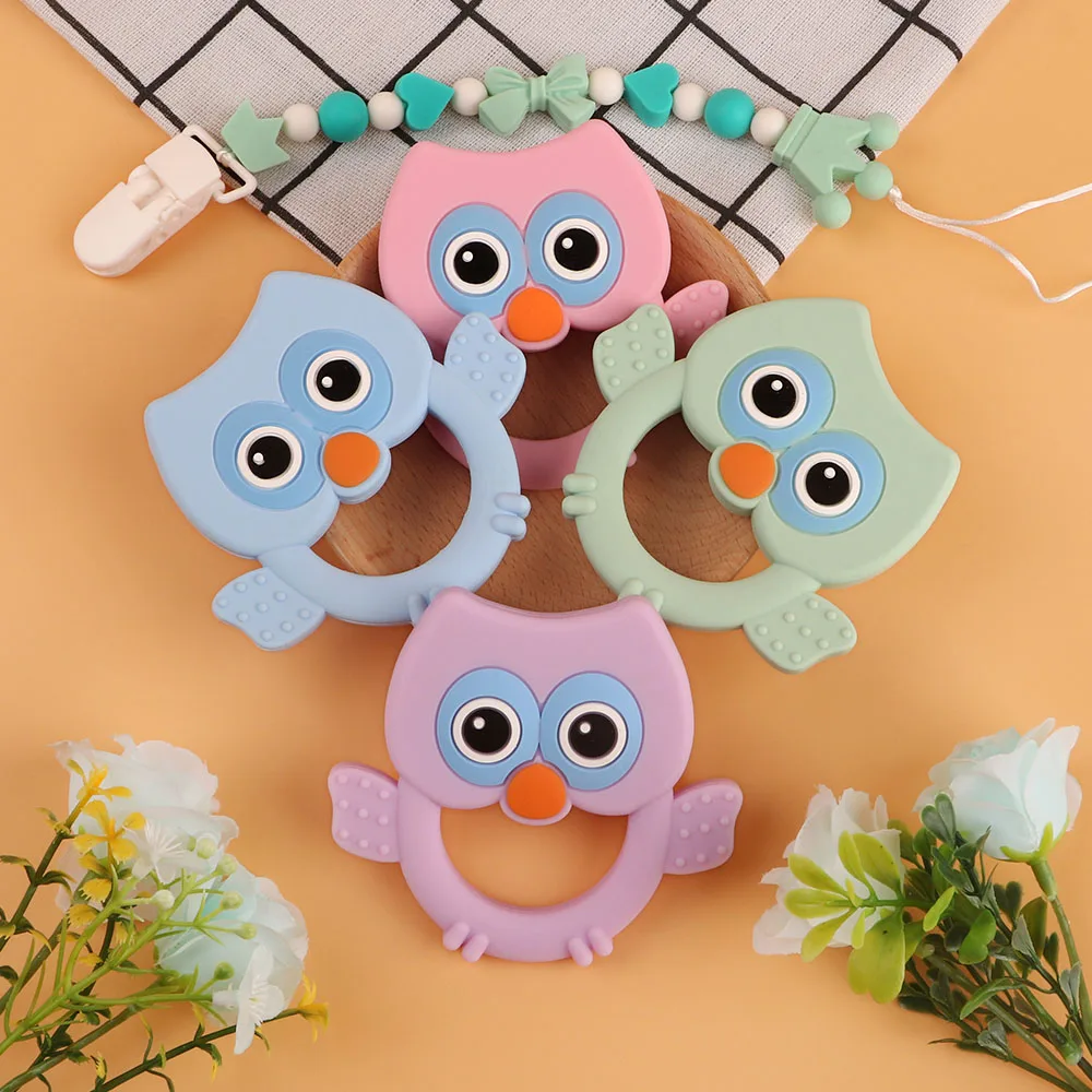 Kovict-mordedores de silicona de animales para beb&eacute;, accesorios de cadena de chupete de b&uacute;ho de dibujos animados, mordedor masticable para ni&ntilde;os, juguetes de lactancia, 5/10 piezas-0