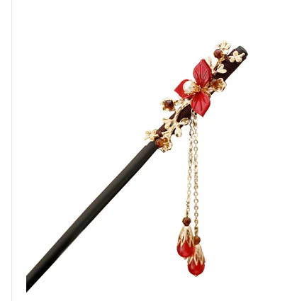 Классический в стиле ханьфу для невесты Cheongsam Kanzashi заколка волос красный цветок