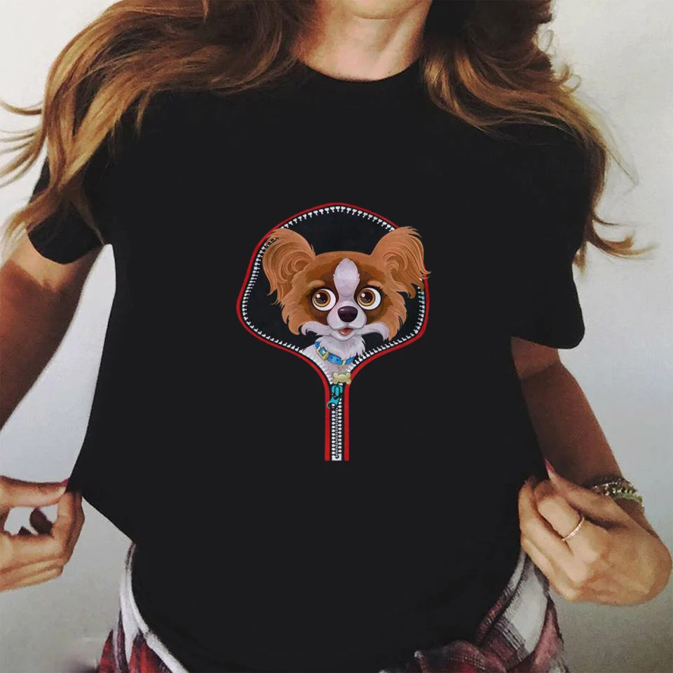 Женская футболка с принтом забавных собак черная в стиле Харадзюку модная