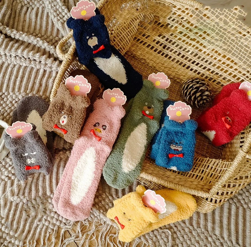 Женские хлопковые носки LNCDIS зимние теплые средней длины с забавным милым котиком