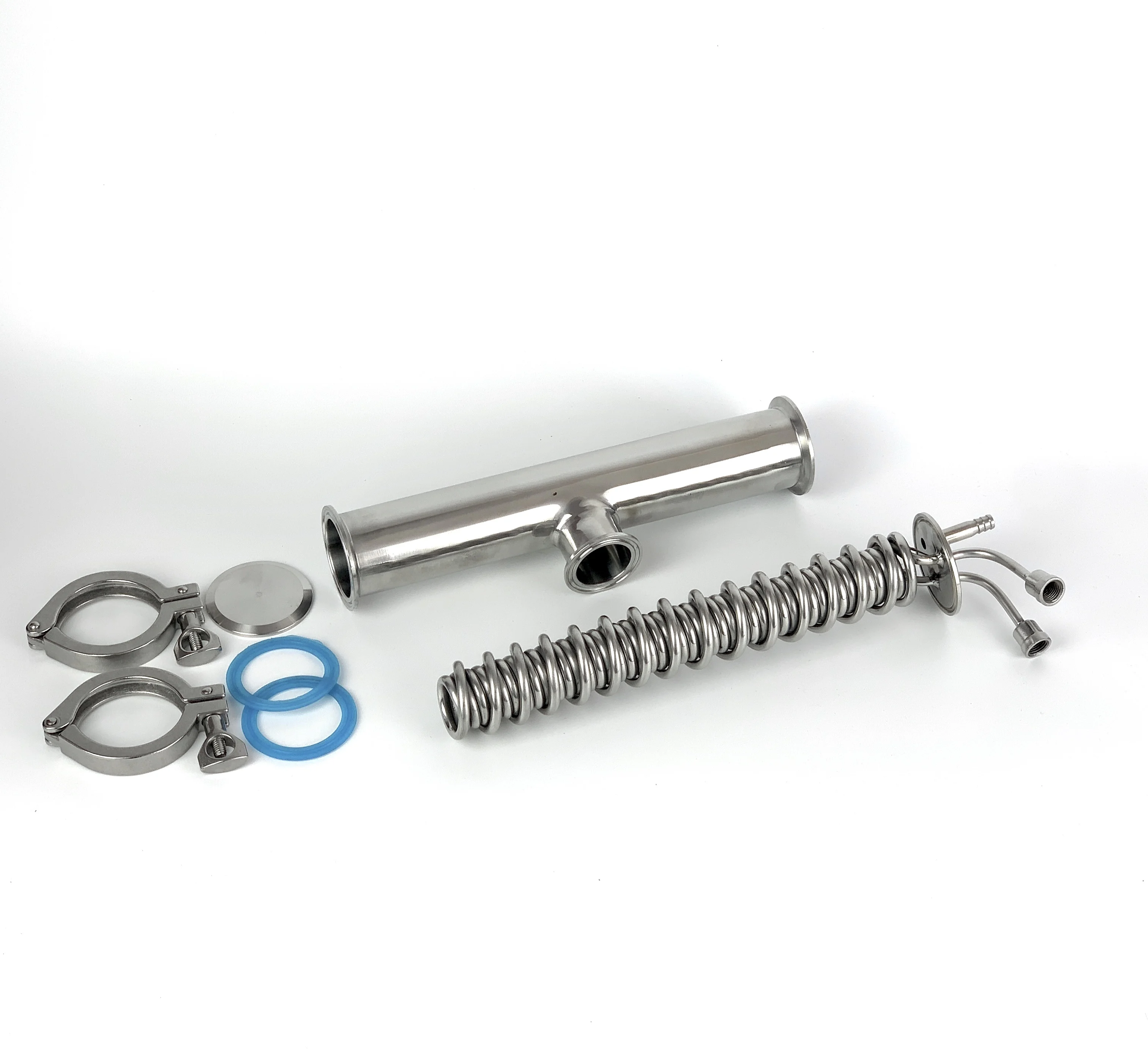 Double coil Clamp 2" Stainless Steel 304 T-type 2&quotx 1 5&quotx Condenser Dephlegmator Dimroth Reflux Distiller Condenser. |