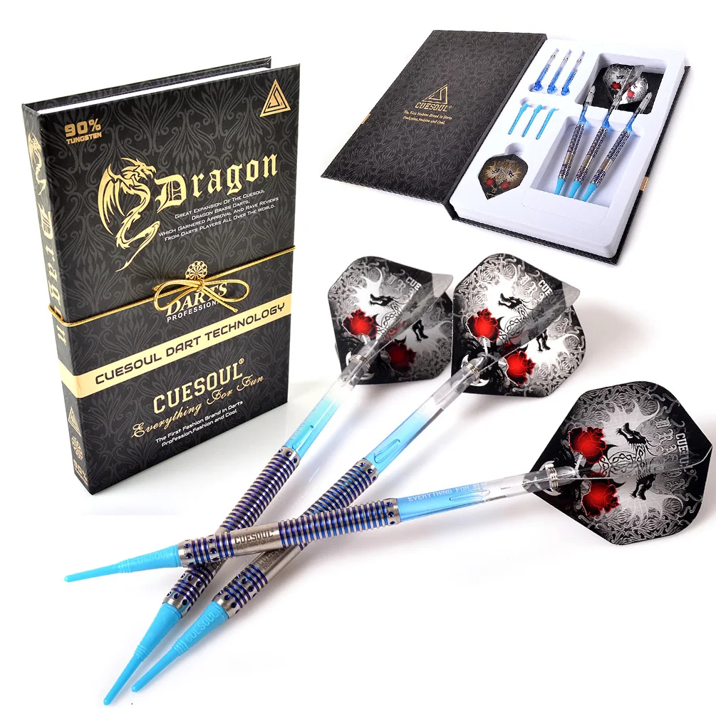 CUESOUL Dragon Fashionable 90% tungsten 18g Soft Tip Darts Set,Barrel with Titanium Coated