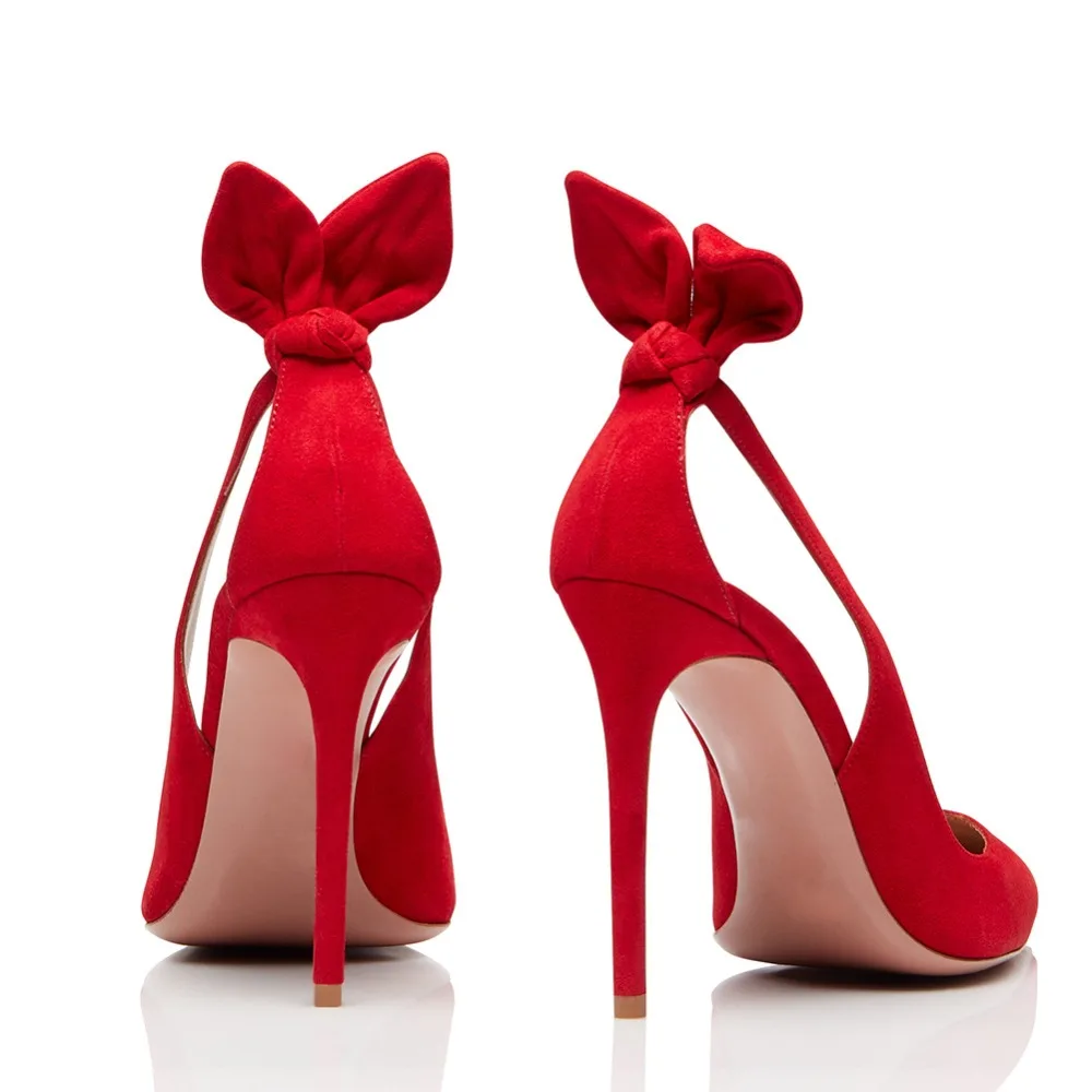 red 10cm heels Размер 34-45, новые туфли-лодочки из PU искусственной замши с милыми кошачьими ушками и бантом женские пикантные туфли-лодочки на очень высоких каблуках с острым носком женская обувь - Цвет: red 10cm heels