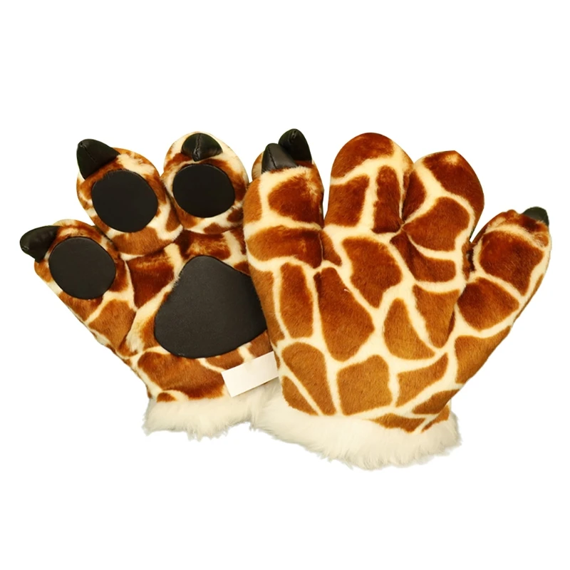 

1 Pair Cute Simulation Giraffe Paw Plush Gloves Fluffy Animal Stuffed Toys Padded Hand Warmer Halloween Cosplay Costume Finger M