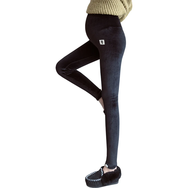 

2020 Winter Pregnancy Belly Pants High Waist Pregnant Women Both Side Velvet Maternity Empire Skinny Pink Fleece Leggings Warm