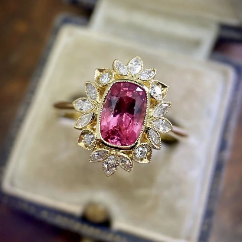 

rings for women vintage ringcrystal ring rings aestethic luxury jewelry accessories for women Gold inlaid gemstone female ring
