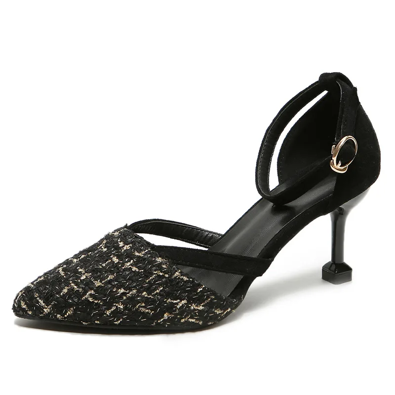 

Women's shoes 2020 sandals pointed stiletto 5CM/7CM heels with a single button matching color women's single large size 9046-66