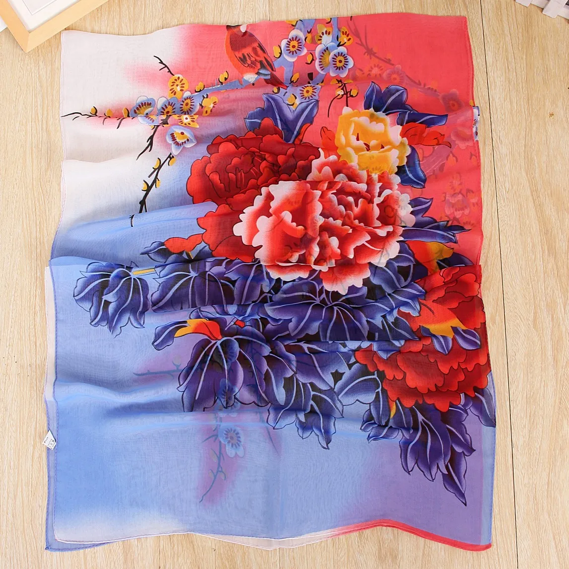 2020 FAL/WIN Magpie пион шифоновый цветочный шарф Шелковый квадратный хиджаб крутой