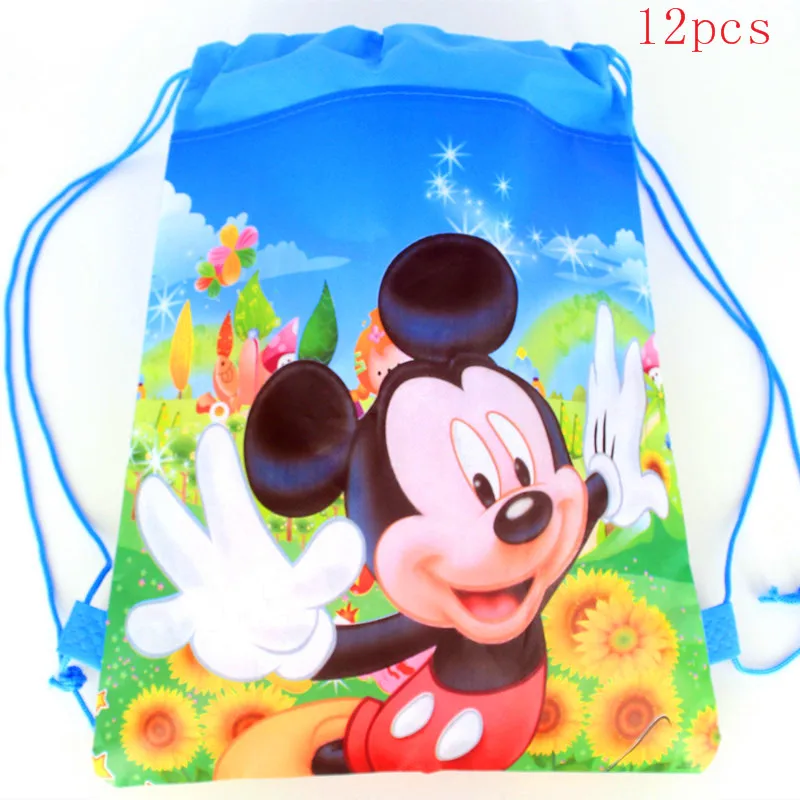 Mickey-4-12pcs 12 шт Дисней Микки Маус мультфильм нетканые ткани шнурок сумки Минни Маус Рождественская конфетка сумка школьная сумка мешок для хранения - Цвет: Mickey-4-12pcs