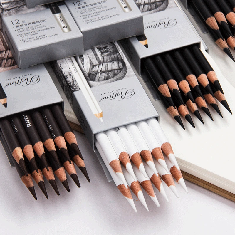 Marco 24pcs Sketch Charcoal Pencils Set Professional White Brown Black Drawing Charcoal-pencil Tools for Student Art Supplies