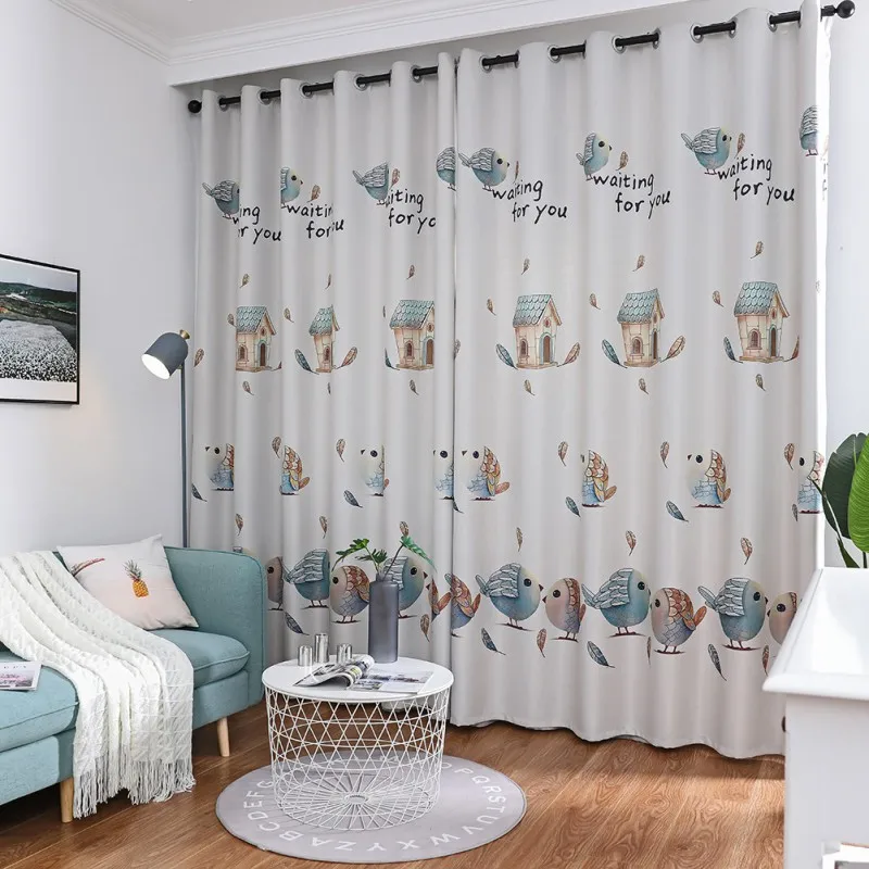 

Home Blackout Curtains for Living Room Lovebird Printed Blackout Curtain Beige 100*250 CM Perforated 2PCS Household Home Decor