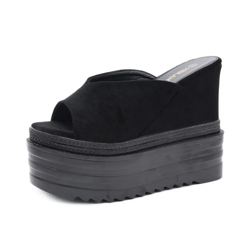 

Flat Shoes Female Woman's Slippers Slides Heeled Mules Fashion On A Wedge Flock Platform 2021 High Luxury Soft PU Rubber Super