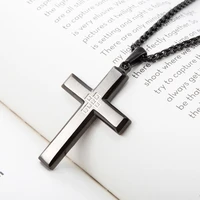 european and american new fashion jewelry stainless steel beveled cross mens womens couple necklace