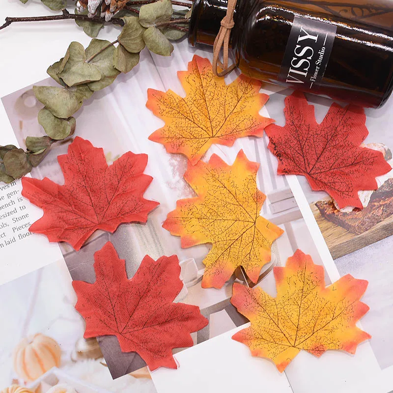 

50Pcs 7cm Artificial Silk Fake Maple Leaves Wedding Party Christmas Decoration Accessories DIY Craft Scrapbooking Fake Flower