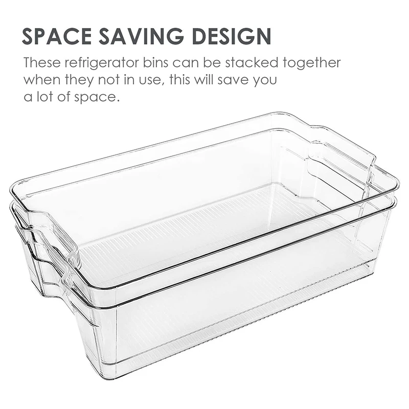 

HOT SALE 4 Pack Large Clear Plastic Refrigerator Food Organizer Bins with Handle,for Kitchen Pantry