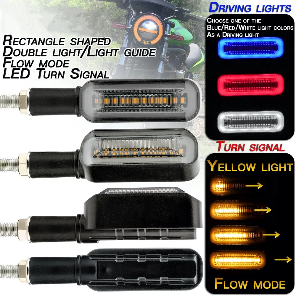 

Universal M10 Motorcycle LED Turn Signals Flowing Water DRL Waterproof Flasher Stop Tail Lamp Indicator Lightings Cafe Racer