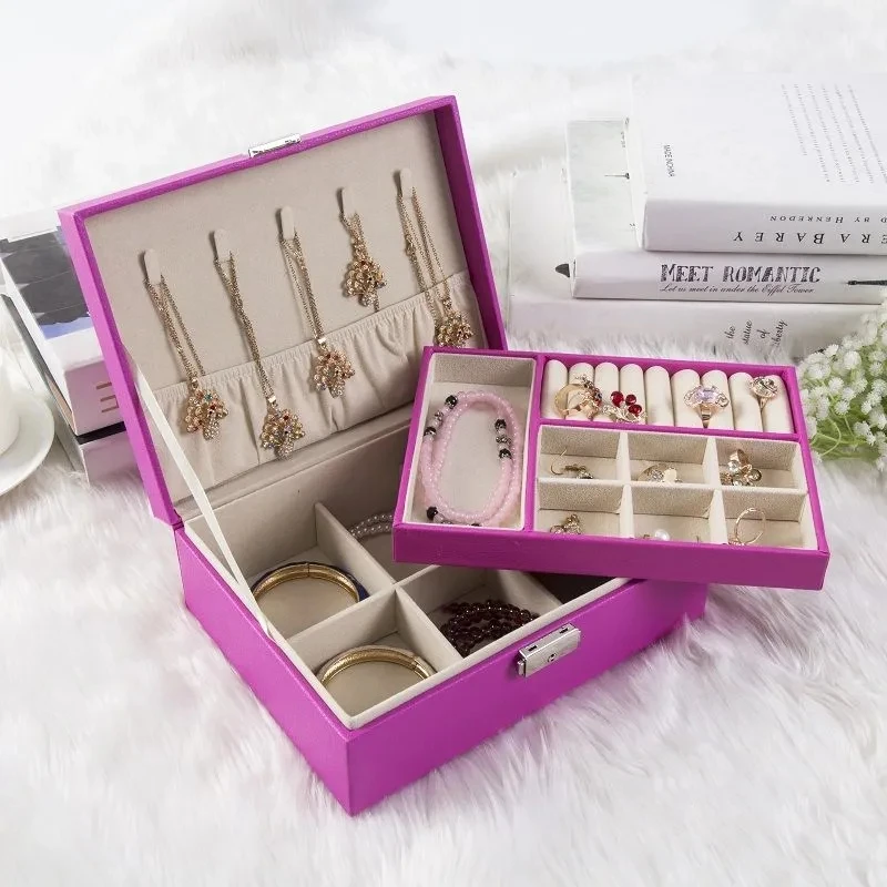 

Fashion Lock Jewelry Holder Leather Earrings Necklaces Ring Jewelry Storage Bracelet Display Boxes Large Capacity Home Decor