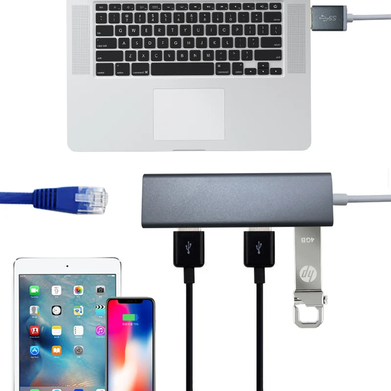 3 порта USB3.0 концентратор type C до 1000 Мбит/с Ethernet LAN RJ45 кабель адаптер Сетевая карта