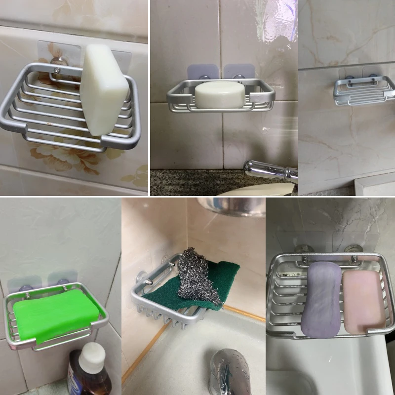 

C2 Creative Drill Free Soap Dish Holder Wall Mounted Storage Rack Holder Hollow Type Soap Sponge Dish Bathroom Home Accessories