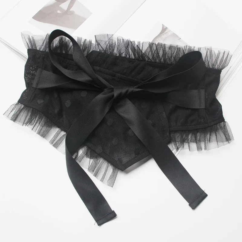 Ms waist sealing Elegant Lace Fabric Decoration Wide Belt bowknot Tie collocation Shirt Dress Fashion Black translucency | Аксессуары