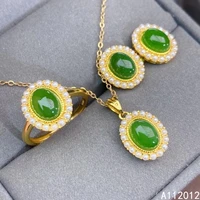 kjjeaxcmy fine jewelry natural jasper 925 sterling silver popular girl new pendant necklace earrings ring set support test