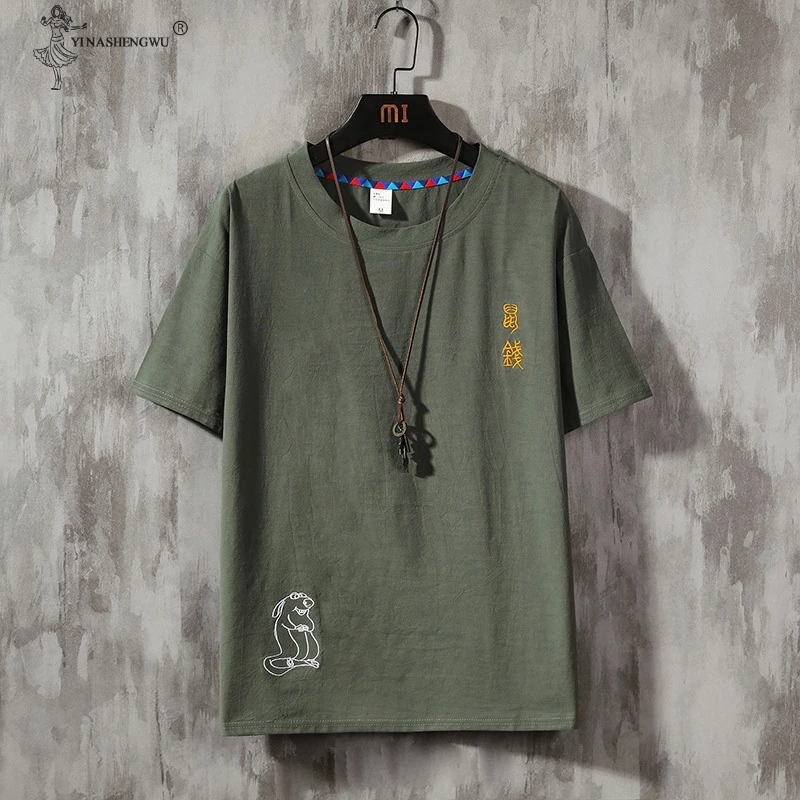 Футболка мужская с вышивкой Повседневная тенниска оверсайз в японском и