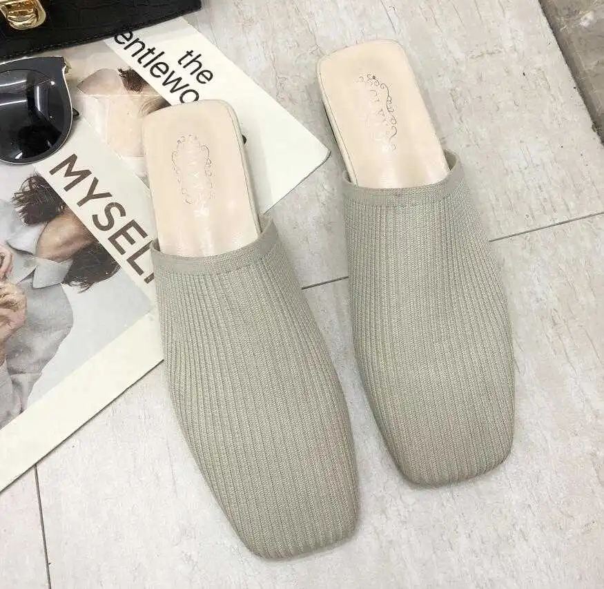 

Мюли женские, Стрейчевые Шлепанцы из искусственной кожи, пляжная обувь для отдыха, квадратный каблук, квадратный носок, плоская подошва