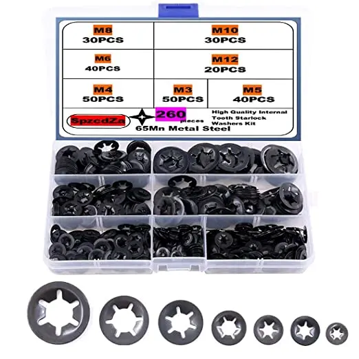 

260Pcs M3 M4 M5 M6 M8 M10 M12 Push-on Locking Washers Lock Star Nut Metal Quick Speed Star Nut Locking Fastener Assorted Kit