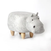 creative solid wood stool storage shoe bench foot animal cartoon cute hippopotamus chair for children kids