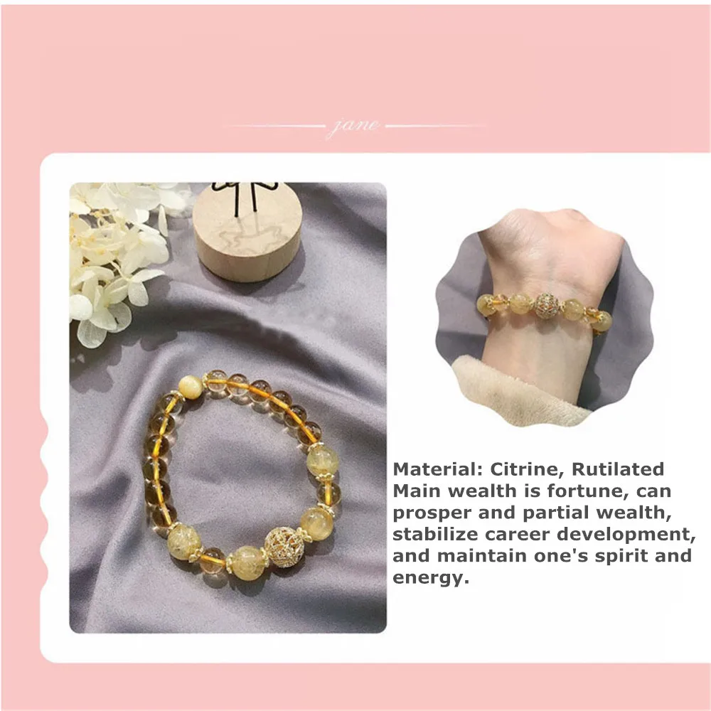

Natural Citrine Bead Bracelet For Women Yellow Gemstone Bangle Charm Silver Gold Color Accessories Bracelet Wealthy Love Jewelry