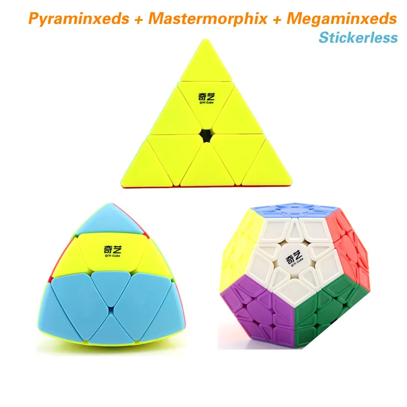 3 Cubes-Stickerless QiYi Pyraminxeds Megaminxeds SQ-1 Mastermorphix 3x3x3 магический куб, квадрат 1 Skewbes Pyramid speed Cube Пазлы игрушки подарок - Цвет: 3 Cubes-Stickerless