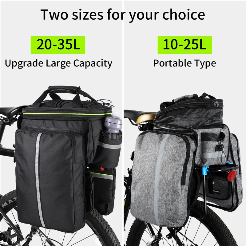 WEST BIKING 3 in 1 Waterproof Bike Trunk Bag MTB Road Bicycle Bag Large Capacity Travel Luggage Carrier Saddle Seat Panniers