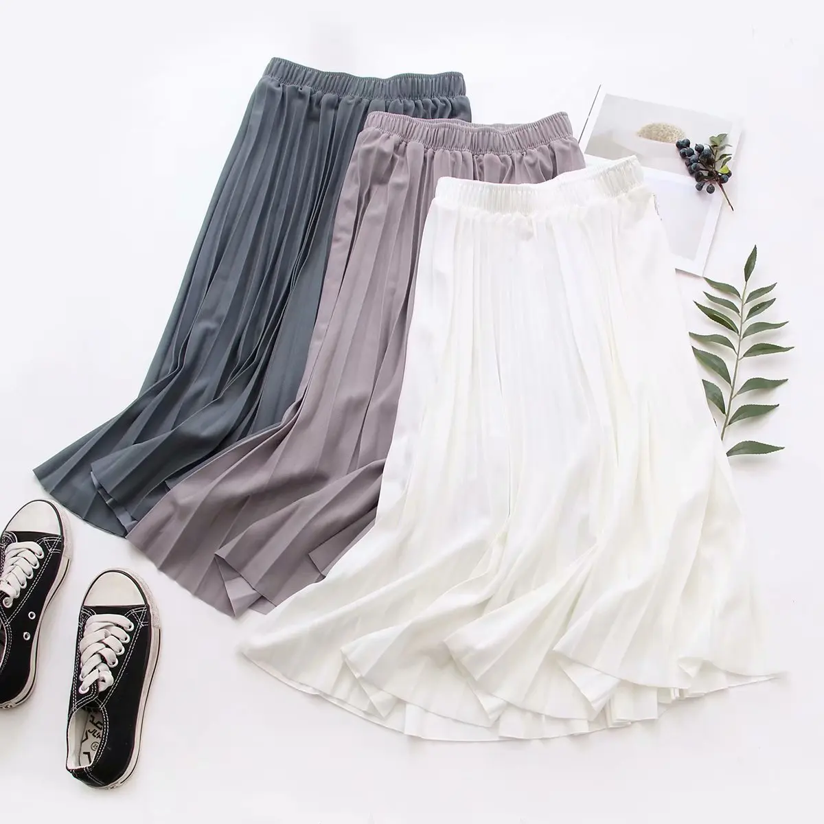 

2021 Women Summer A-Line Pleated Skirt High Waist Elegant Pink Skirt Casual Clothes Faldas Jupe Femme Saia Women Midi Skirts