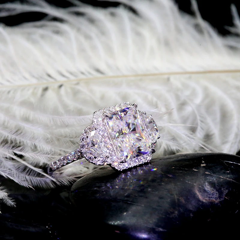Обручальное кольцо AEAW Randiant Moissanite белое обручальное 6CTW с бриллиантами Lab 18k золото