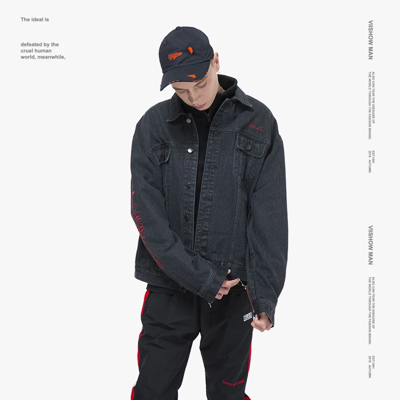 VIISHOW потертые рваные джинсовые куртки мужские хип хоп с принтом Модные джинсы