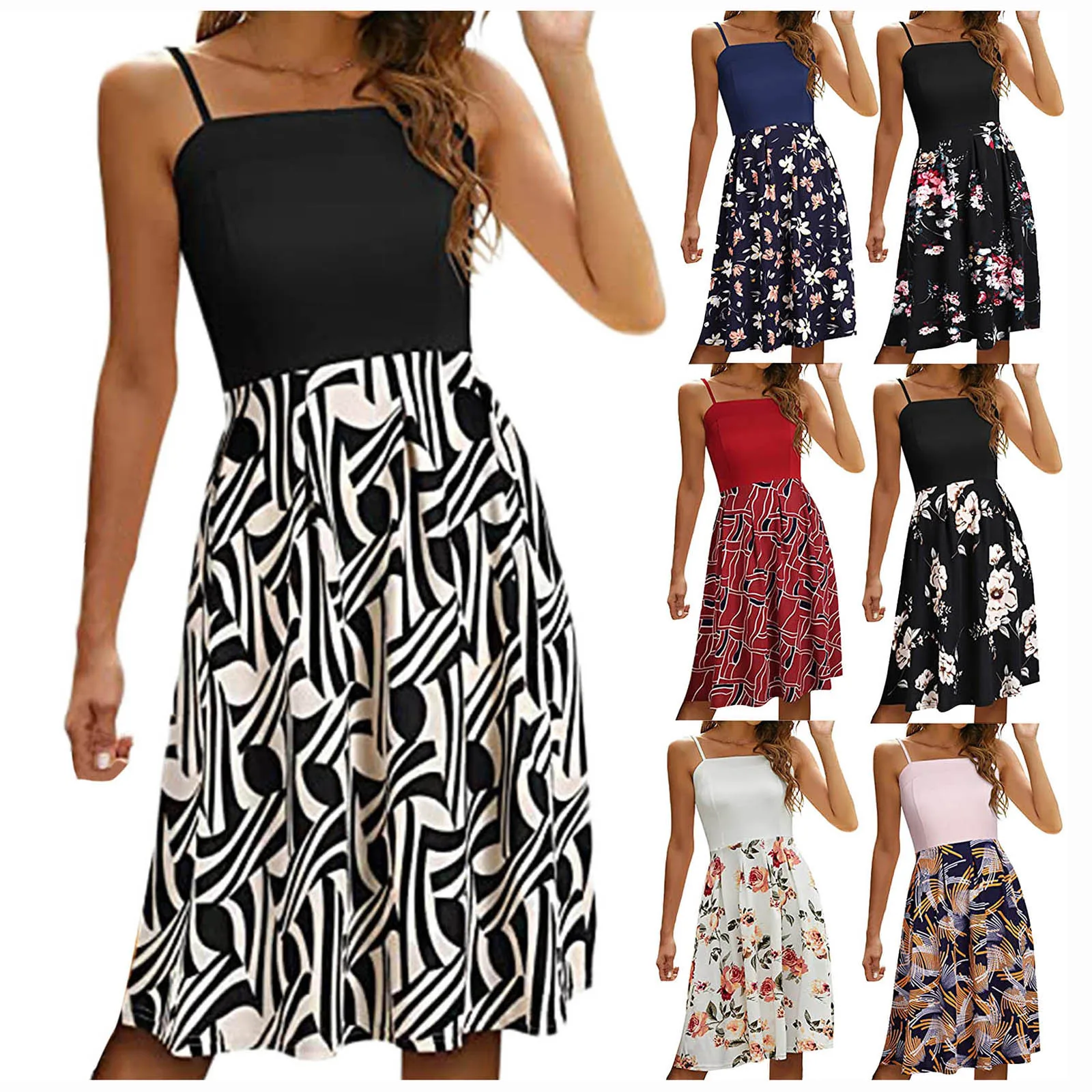 

2021 Summer Sexy Sleeveless Sling Dress Women Strapless Printed A-Line Dresses Sundress Temperament Casual Floral Dress Vestidos