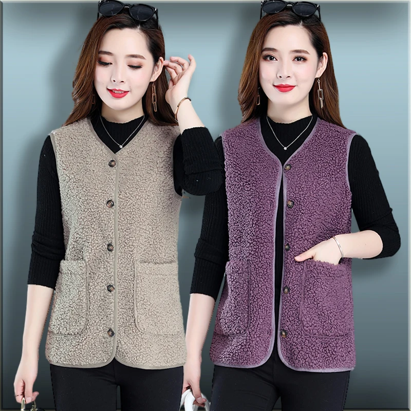 

Женский жилет среднего возраста, гранулированный бархат, V-образный вырез, без рукавов, Толстая Женская куртка, винтажные женские повседнев...