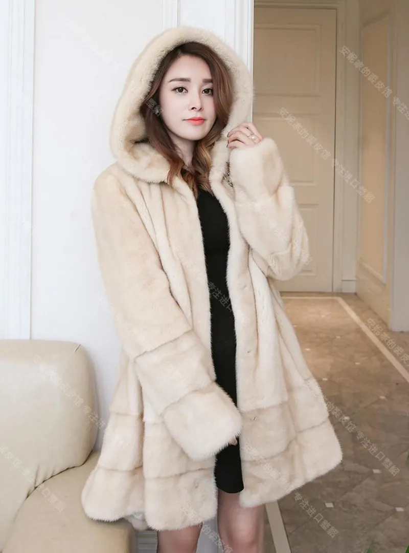 Натуральное пальто из меха норки оптом с капюшоном осень зима женская верхняя