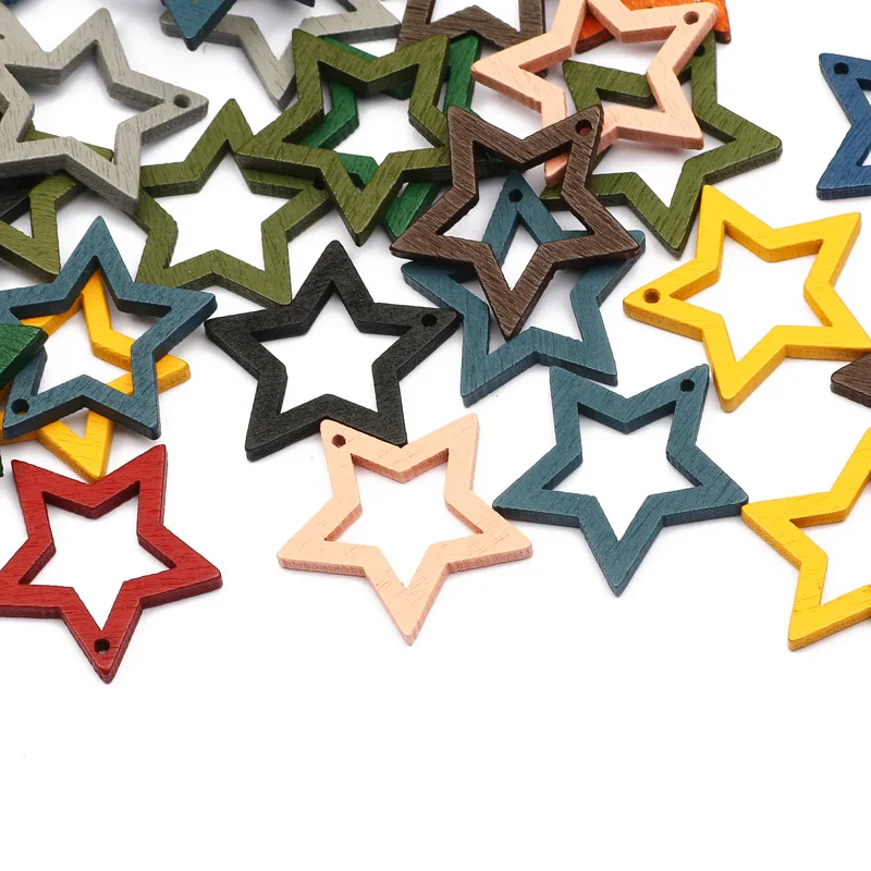 

Colorful Star Natural Wood Beads Wooden 30pcs 24mm Loose Spacer Beads For Jewelry Making DIY Necklace Bracelet Accessories