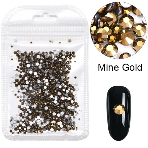 Mine Gold 1000 шт Смешанные Размеры SS3-SS12; обувь с блестящими стразами ab стеклянные стразы для дизайна ногтей Стразы Б ез исправлений ногтей Rhinestoens нейл-арта украшения H0248 - Цвет: Mine Gold