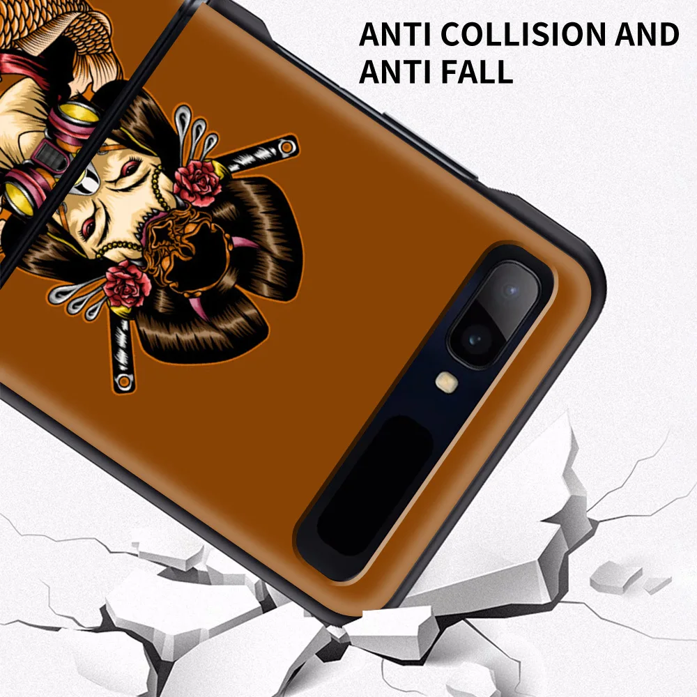 

Phone Case For Samsung Z Flip Cover Samurai Girl Illustration Shell Silicone Coque TPU Capa