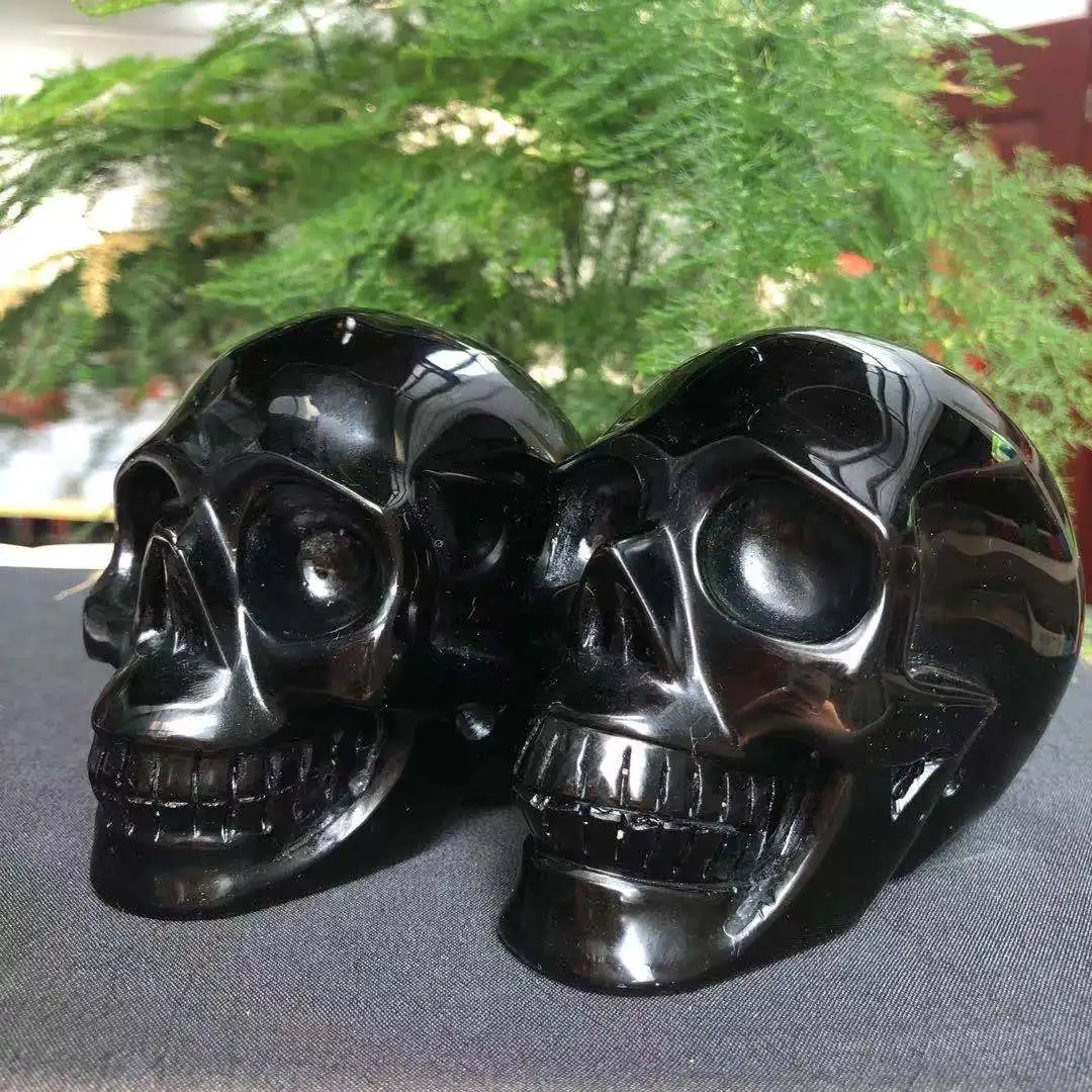 

Natural Mineral Quartz Hand Carved Obsidian Skull Polished Home Office Spiritual Decor 1pc 700-1000g