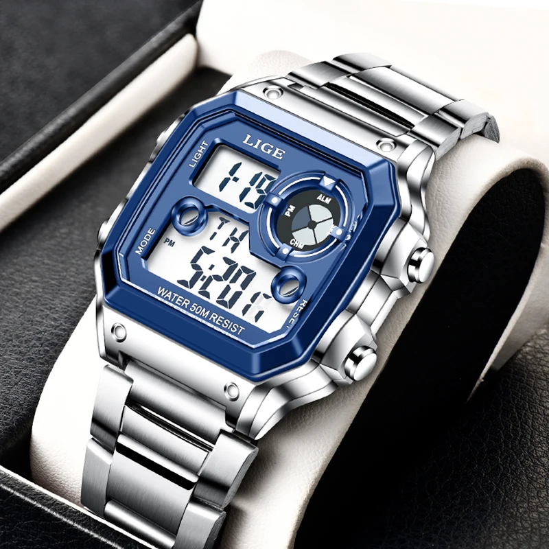 

Electronic Watch Men Sport Waterproof Date Alarm Wristwatch 2021 LIGE New Fashion Mens Watches Top Brand Luxury Chronograph+Box