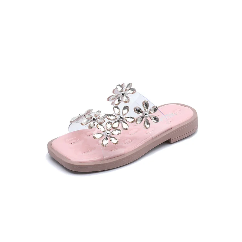 

Girls Sandals 2021 Summer New Fashion Flower Rhinestone Flat Shoes Wearing Roman Beach Shoes Fashion Cute Casual Flats Sweet Hot
