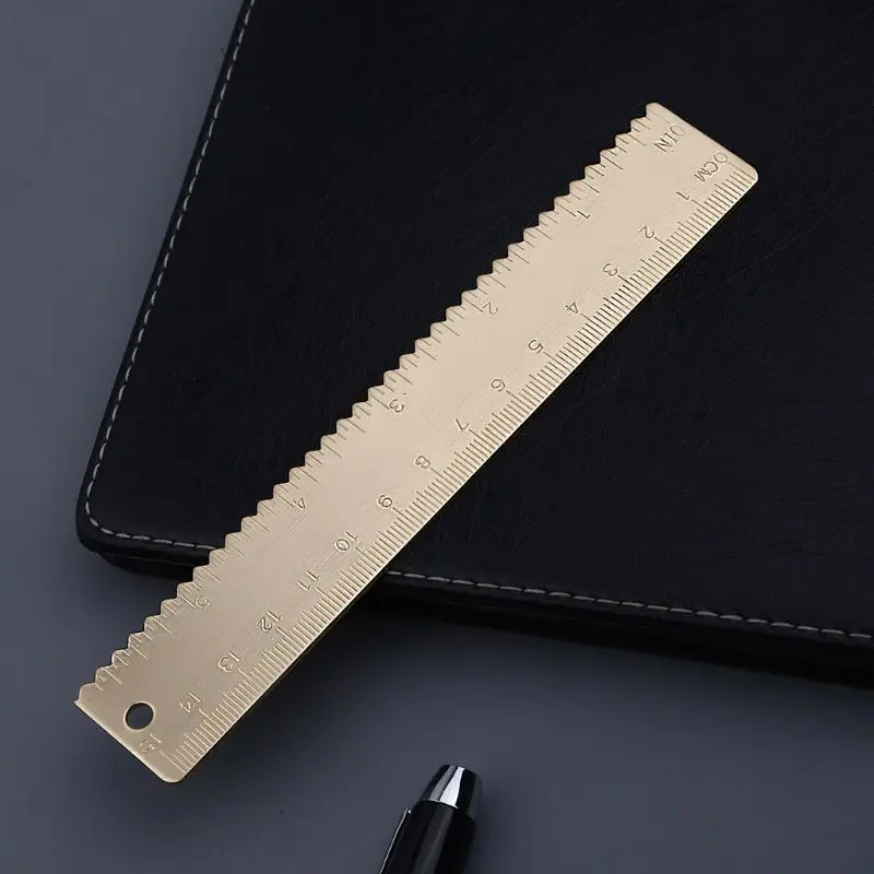 

15cm Brass Wave Straight Ruler Bookmark Cartography Painting Measuring Student 1XCE