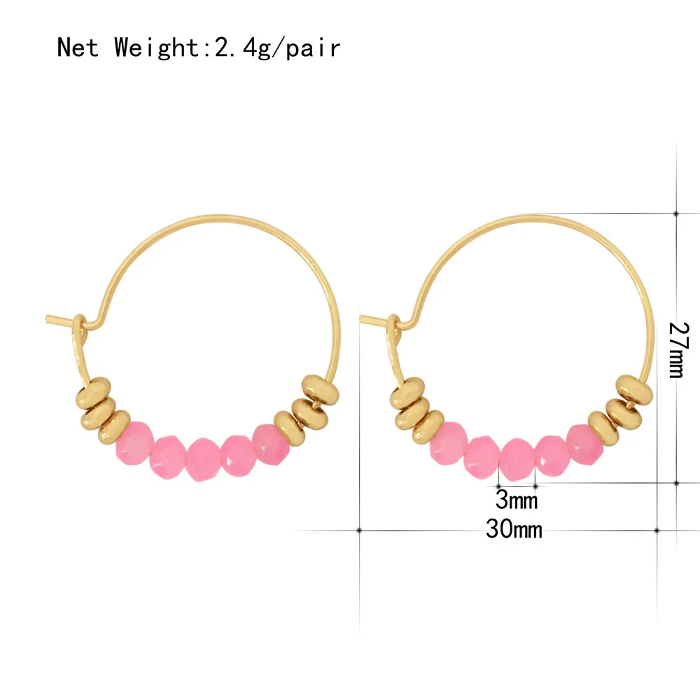 Lovely Simple Basic Gold Color Thin Hoop With Colorful Bead Metallic Strand Neon Yellow Pink Blue Earrings For Women Jewelry images - 6
